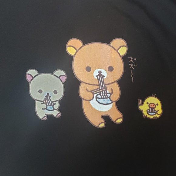 San X Rilakkuma- Korilakkuma and Kiiroitori Cropped Tee Black Size S - Picture 2 of 9